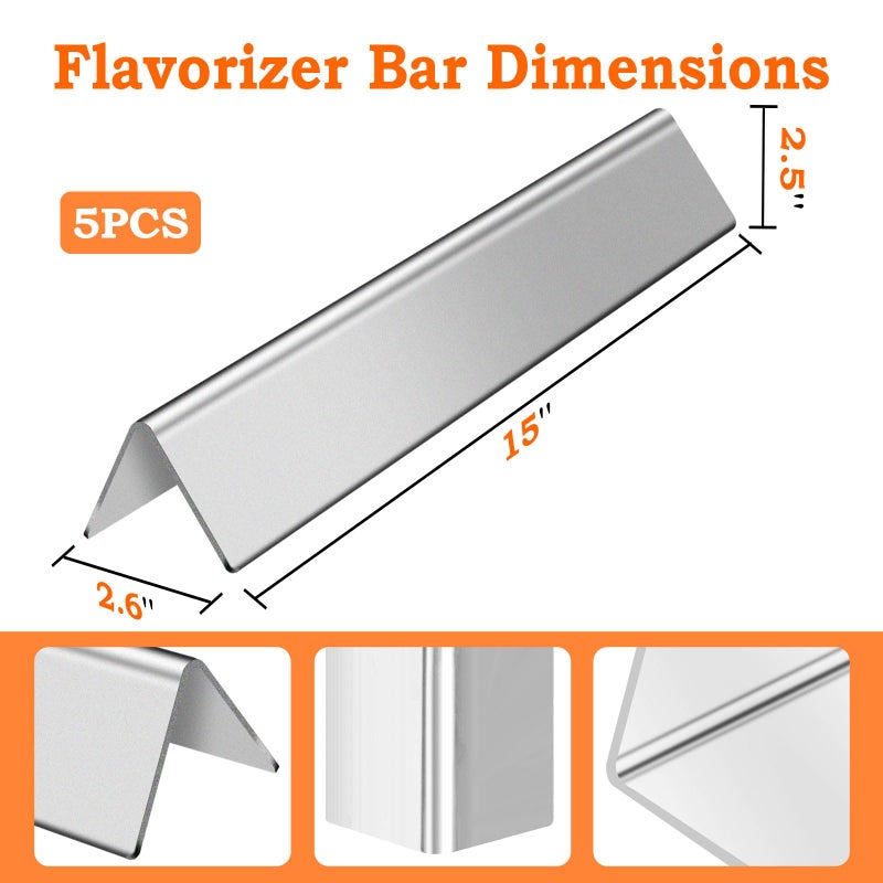 GasSaf L15.3 Flavorizer Bar Replacement for Weber 7636, Spirit 300 310 320 E310 E320 Series,Weber 46510001, 47513101 Gas Grill Front Controls (L15.3 x W2.6X T2.5inch)(5-Pack) - Image 4
